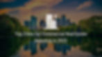 Photograph of a river with green trees on the bank with a city skyline in the distant background with text overlay "Top Cities for Commercial Real Estate Investing in 2025"