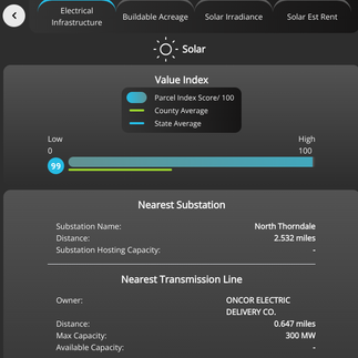 Screenshot of solar value index scores from LandGate