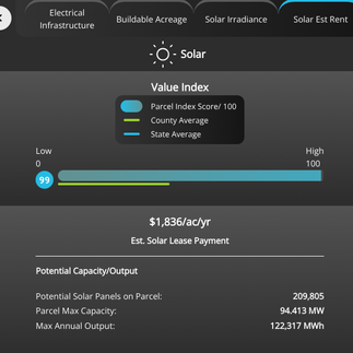 Screenshot of solar value index scores from LandGate